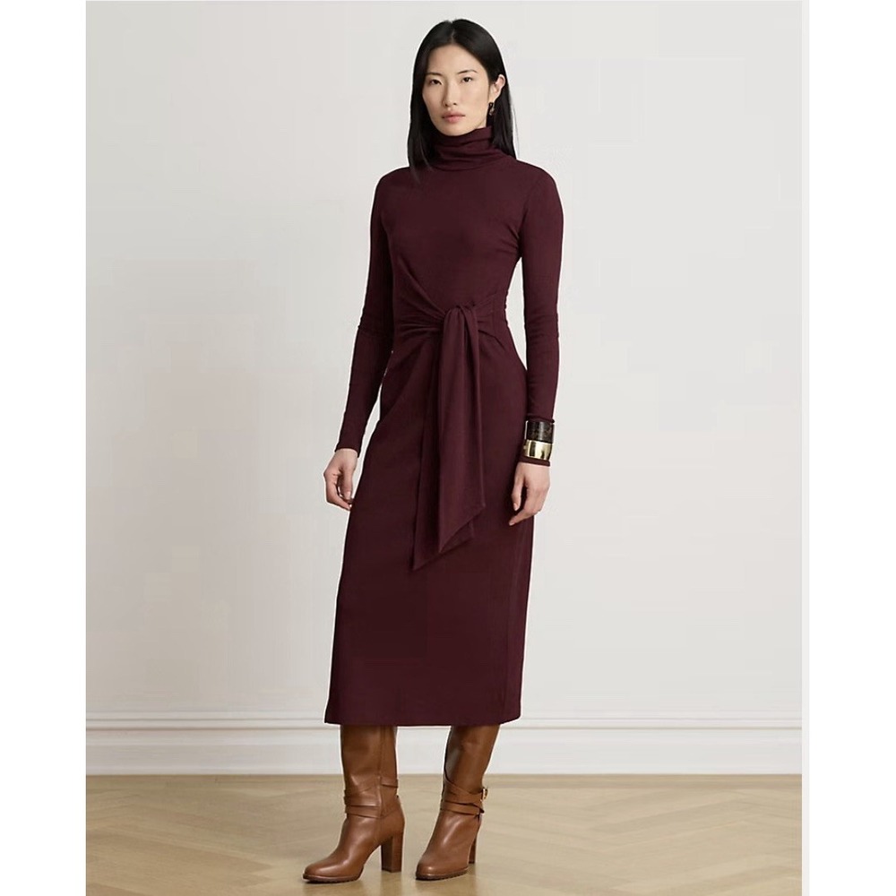 Lauren Ralph Lauren Long Sleeve Turtleneck Tie Front Dress
